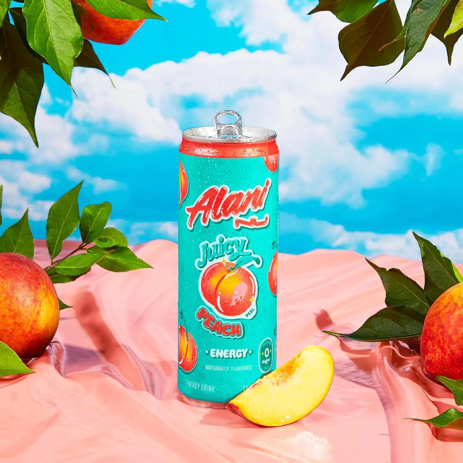 Alani Nu JUICY PEACH Sugar Free, Low Calorie Energy Drinks | 200mg Caffeine | Biotin B Vitamins | Zero Sugar | 10 Calories | 12 Fl Oz Cans | 12 Pack