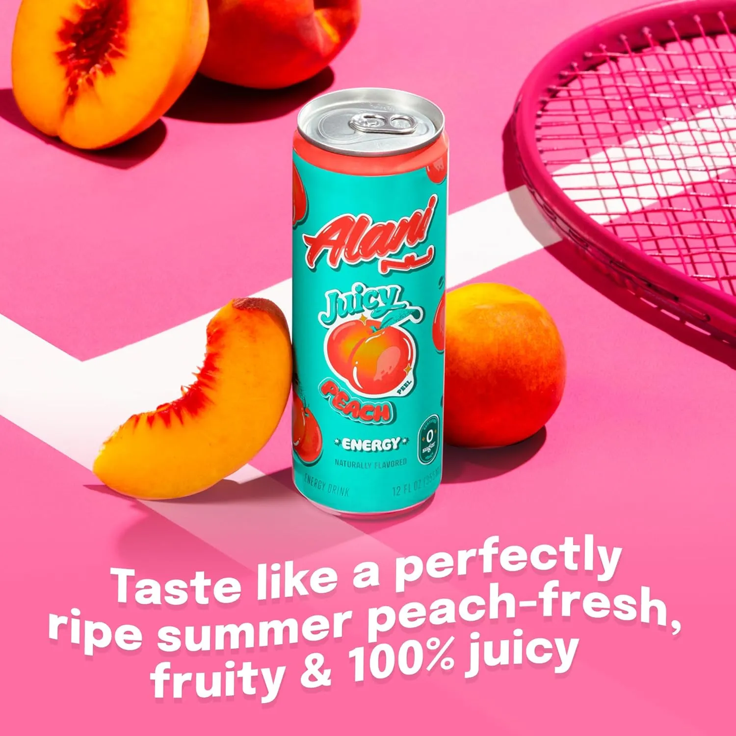Alani Nu JUICY PEACH Sugar Free, Low Calorie Energy Drinks | 200mg Caffeine | Biotin B Vitamins | Zero Sugar | 10 Calories | 12 Fl Oz Cans | 12 Pack