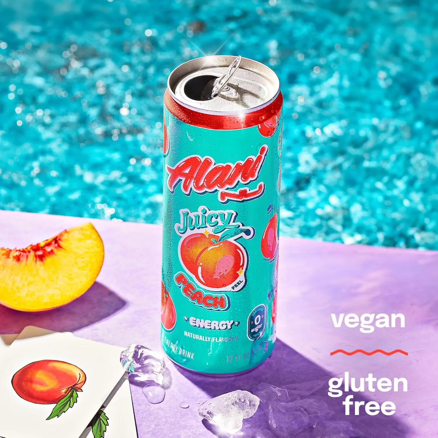 Alani Nu JUICY PEACH Sugar Free, Low Calorie Energy Drinks | 200mg Caffeine | Biotin B Vitamins | Zero Sugar | 10 Calories | 12 Fl Oz Cans | 12 Pack