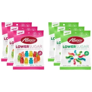 Albanese World's Best Lower Sugar Gummies Variety Pack, 1.76oz Bag of Candy (Pack of 6)
