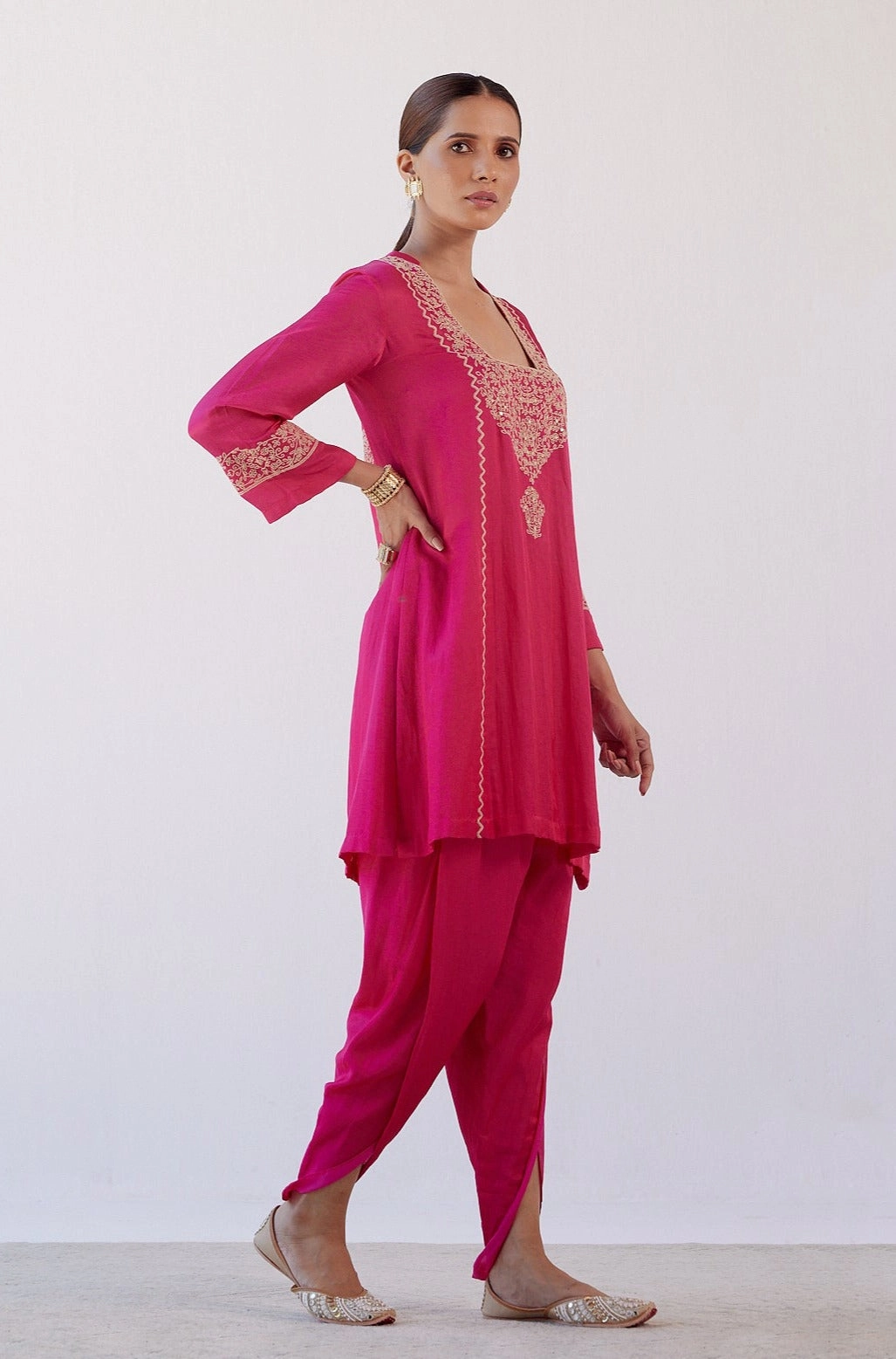 Alia Bhatt in Fuchsia Dori Embroidered Dhoti Set