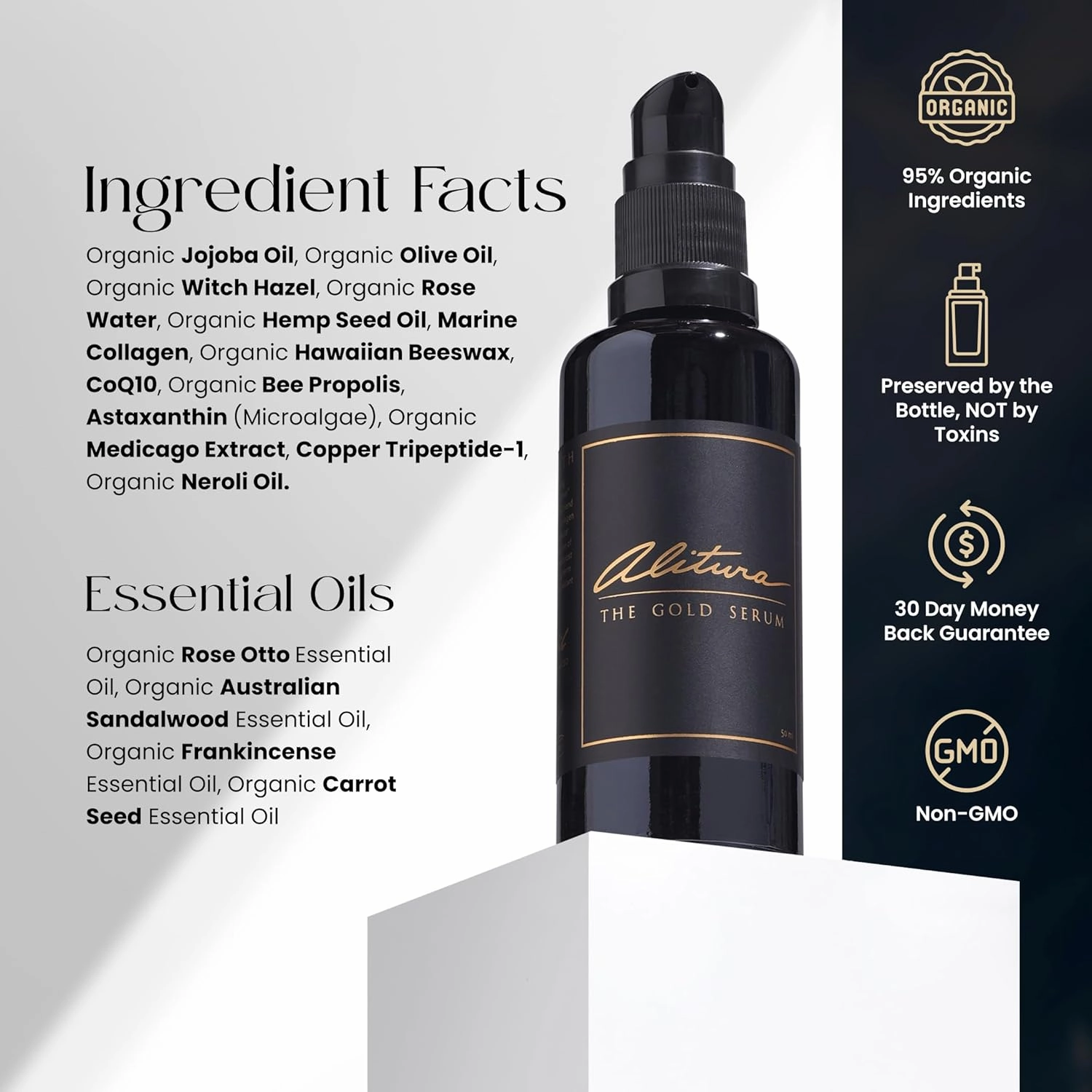 Alitura Anti-Aging Peptide & Collagen Gold Serum for Face – with Vitamin A, CoQ10 & Astaxanthin – Korean-Inspired Hydrating Serum for Wrinkles, Radiance & Firmness – 100ml