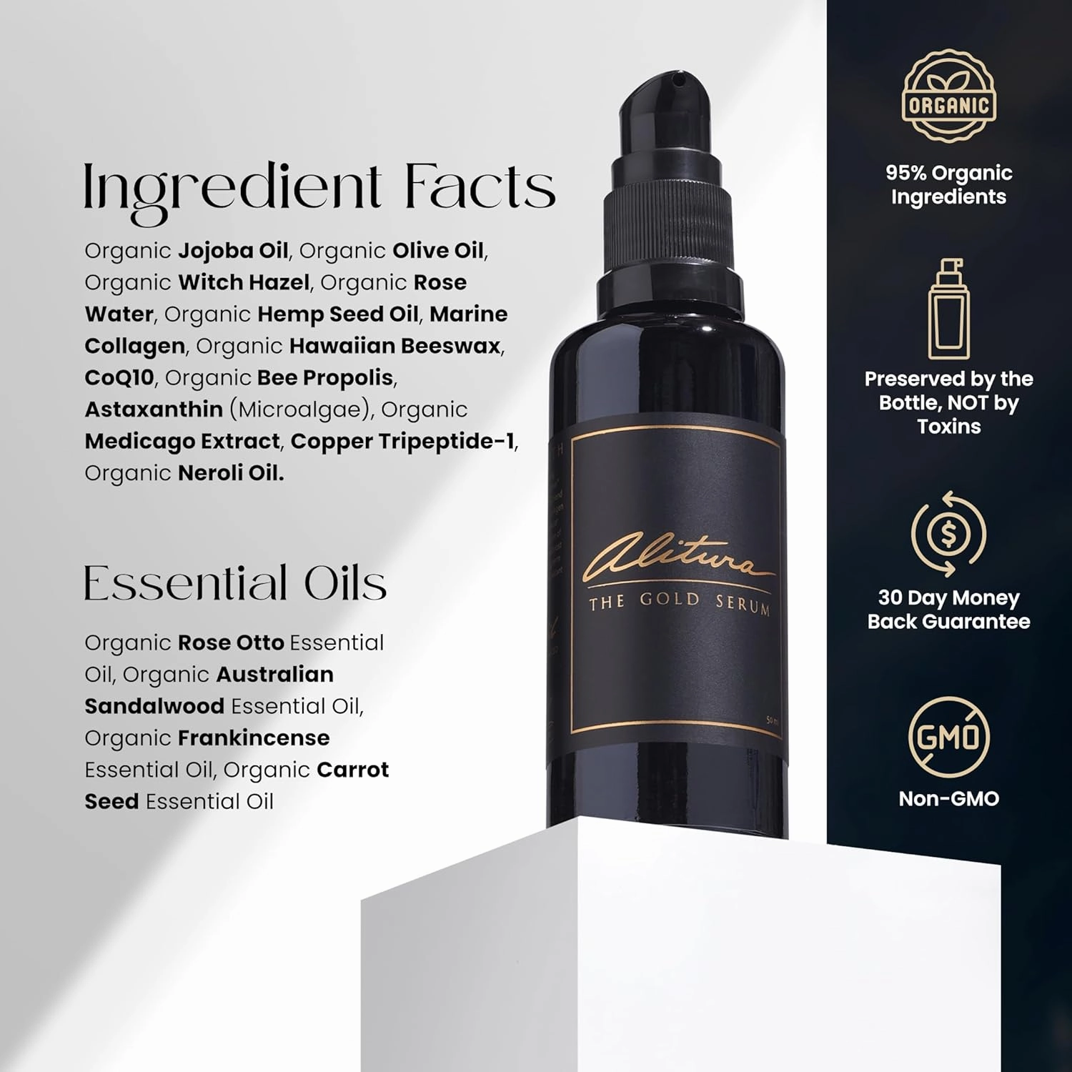 Alitura Anti-Aging Peptide & Collagen Gold Serum for Face – with Vitamin A, CoQ10 & Astaxanthin – Korean-Inspired Hydrating Serum for Wrinkles, Radiance & Firmness – 50ml