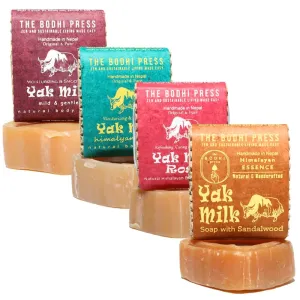 All Natural and Handmade Himalayan Soap | Yak Milk Soap with Rose, Sandalwood, Fruity, Rock Salt, Gentle & Mild Natural Hydrating Bar Soap, Eco-Friendly Soap | Value Pack of 4 100 Gra