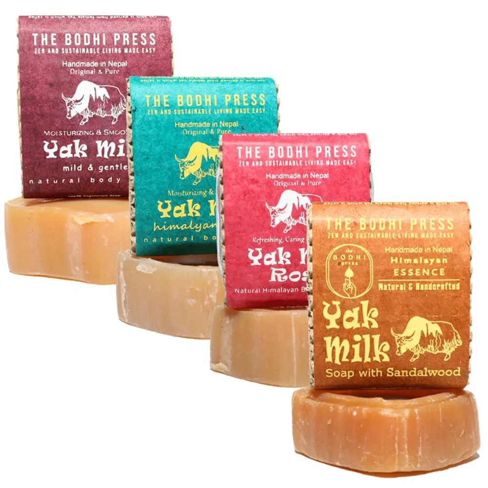 All Natural and Handmade Himalayan Soap | Yak Milk Soap with Rose, Sandalwood, Fruity, Rock Salt, Gentle & Mild Natural Hydrating Bar Soap, Eco-Friendly Soap | Value Pack of 4 100 Gra