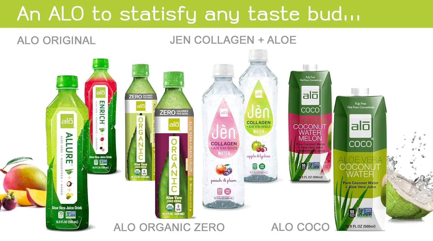 ALO JEN Collagen   Aloe Vera Infused Water, Apple   Lychee | 15.5 fl oz, Pack of 12 | Real Aloe Vera Juice