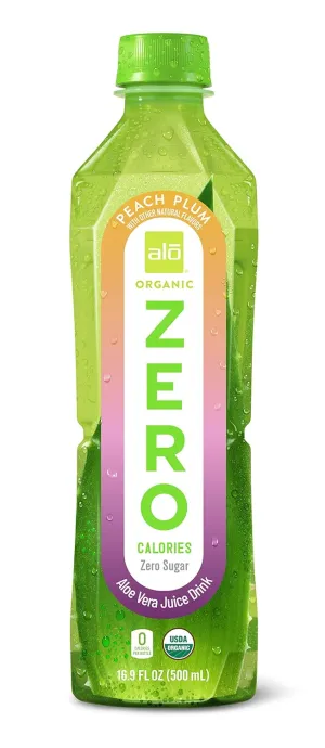 ALO ORGANIC ZERO Aloe Vera Juice, Peach   Plum | 16.9 fl oz, Pack of 12 | Zero Calorie, Aloe Vera Sugar Plant-Based Drink