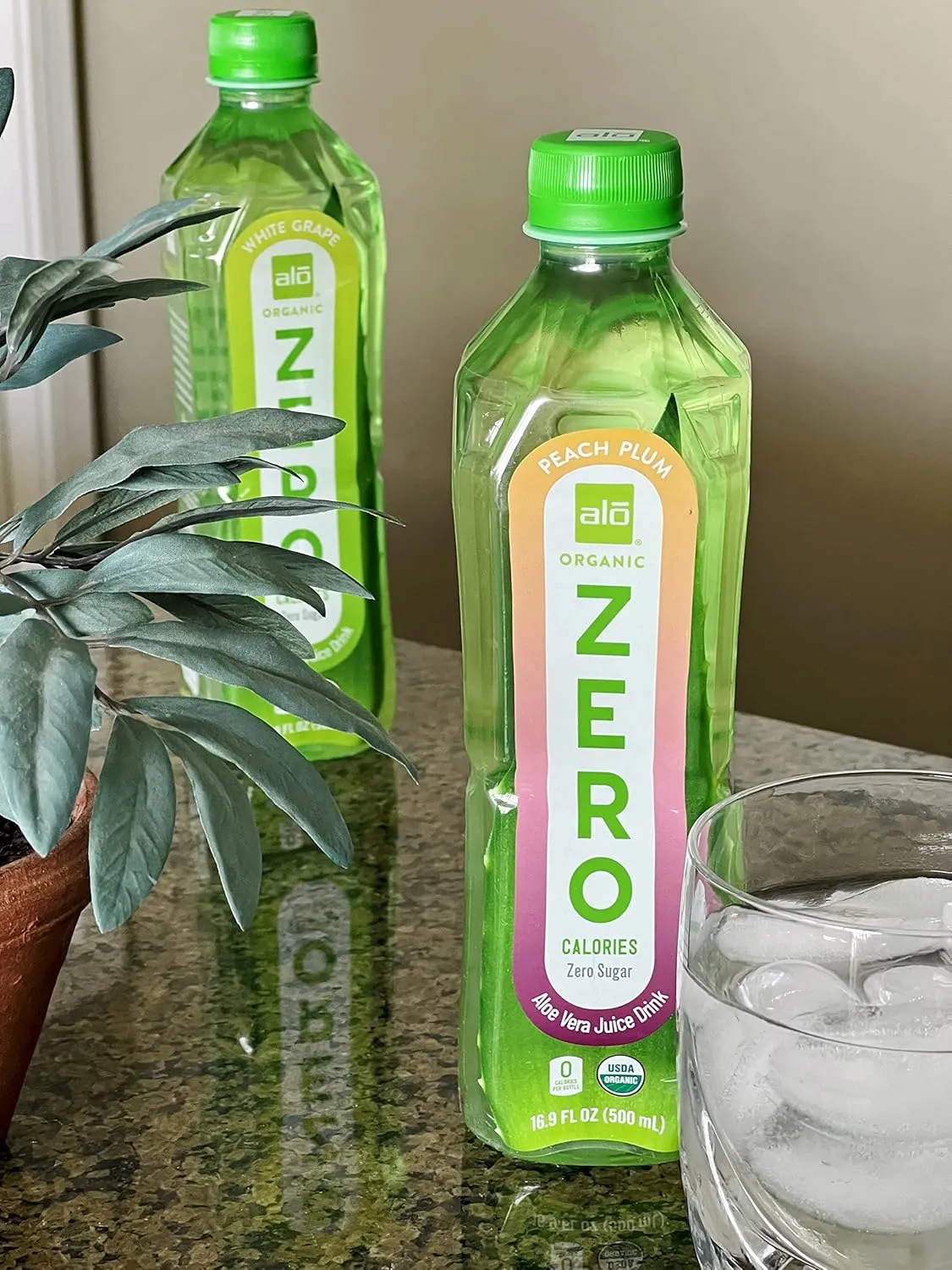 ALO ORGANIC ZERO Aloe Vera Juice, Peach   Plum | 16.9 fl oz, Pack of 12 | Zero Calorie, Aloe Vera Sugar Plant-Based Drink