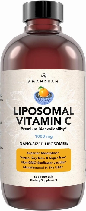 AMANDEAN Liposomal Vitamin C 1000mg. Liquid VIT C Supplement. Immune Support, Skin Health, Collagen Production. Fast Absorbing Antioxidant Delivery. Quali-C, Soy-Free, Vegan, Non-GMO.