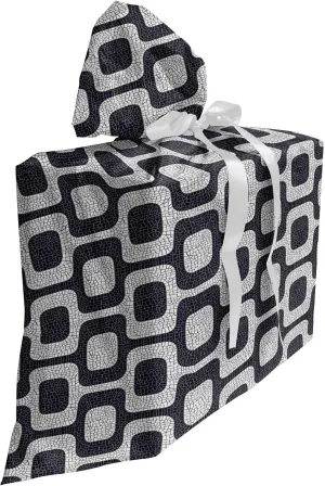 Ambesonne Abstract Fabric Gift Bag, Modern White and Black Wave Pavement Pattern Fractal Looking Mosaic, Present Sack for Parties Birthdays with 3 Ribbons, 27, Black Pale Grey White