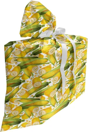 Ambesonne Corn Fabric Gift Bag, VegetableTraditional Food Realistic Illustration Yellow Corn Stalk Agriculture, Present Sack for Parties Birthdays with 3 Ribbons, 27" x 32", Yellow Green White