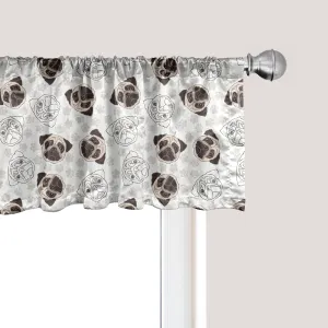 Ambesonne Dog Window Valance, Pug Portraits Traces Paw Print Background Canine Pet Illustration Mammal Animal, Curtain Valance for Kitchen Bedroom Decor with Rod Pocket, 54" X 18", Beige Brown