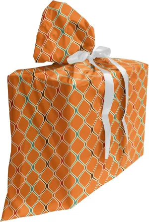 Ambesonne Orange Gift Bag, Vibrant Old Fashion Trippy with Unusual Shapes in Earthen Toned Display, Fabric Party Favor Pouch with 3 Ribbons, 27, Multicolor