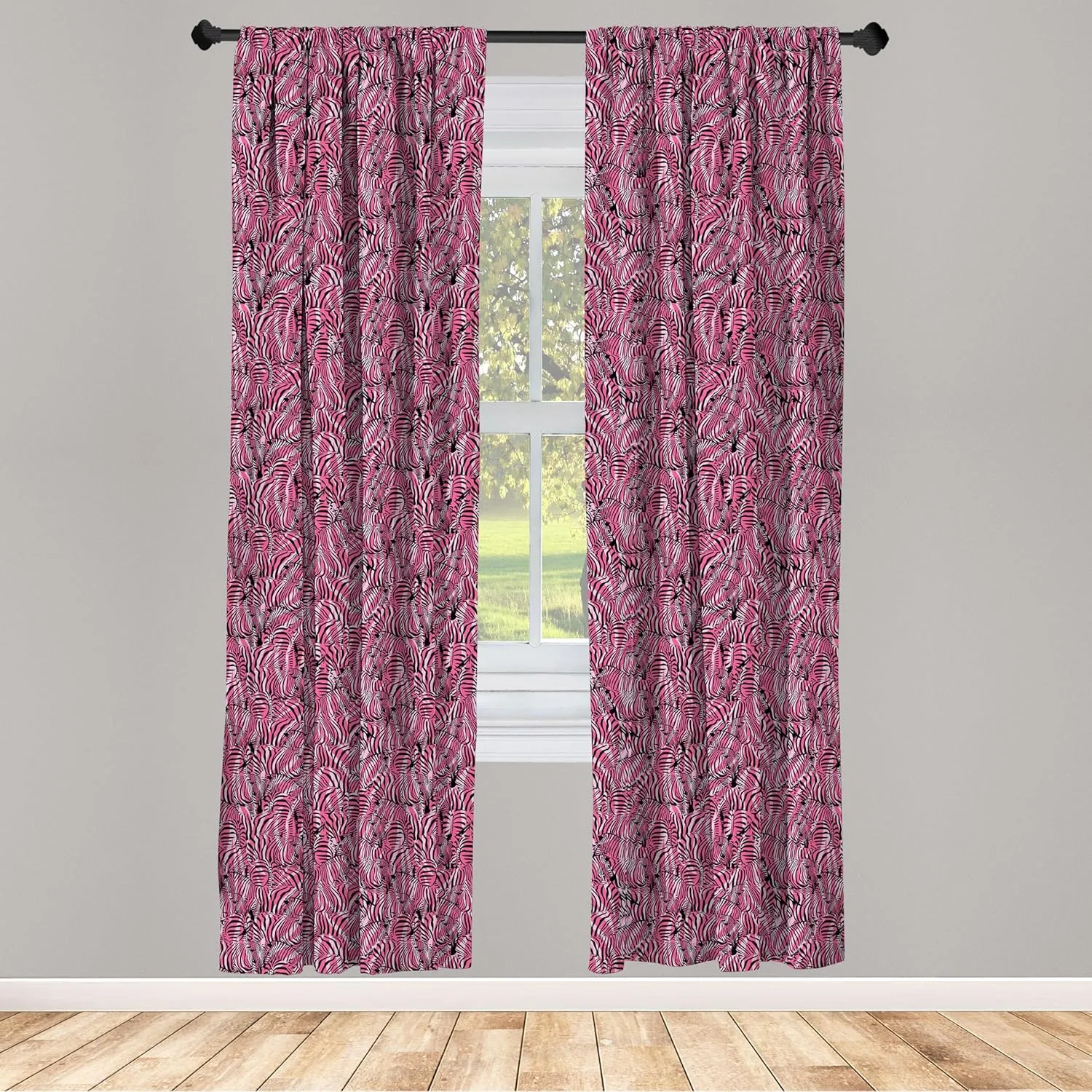 Ambesonne Pink Zebra Curtains, Bunch of Zebra Forming Contemporary Prehistoric Pattern Illustration, Window Treatments 2 Panel Set for Living Room Bedroom, Pair of - 28" x 84", Black