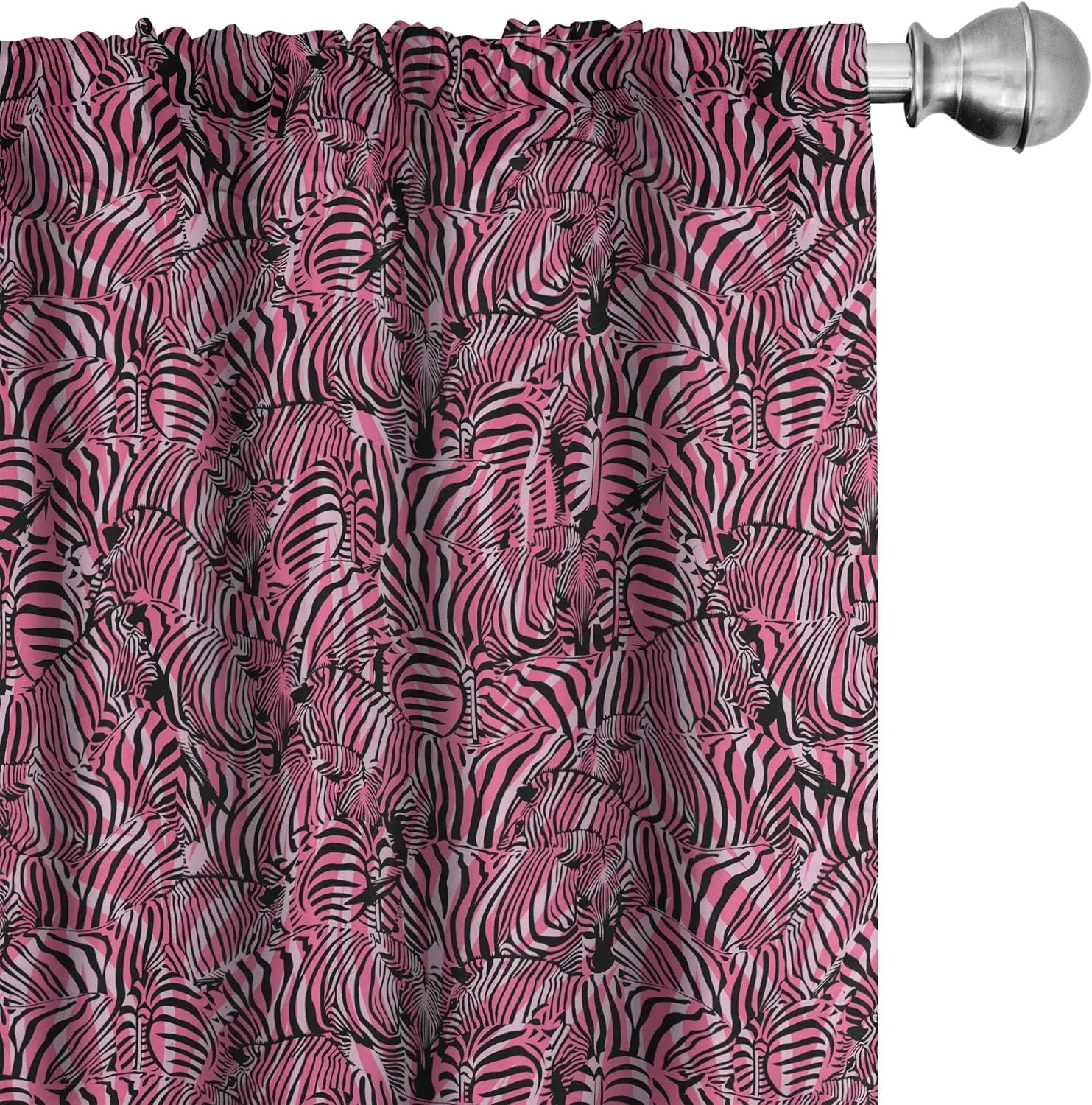 Ambesonne Pink Zebra Curtains, Bunch of Zebra Forming Contemporary Prehistoric Pattern Illustration, Window Treatments 2 Panel Set for Living Room Bedroom, Pair of - 28" x 84", Black