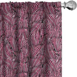 Ambesonne Pink Zebra Curtains, Bunch of Zebra Forming Contemporary Prehistoric Pattern Illustration, Window Treatments 2 Panel Set for Living Room Bedroom, Pair of - 28" x 84", Black