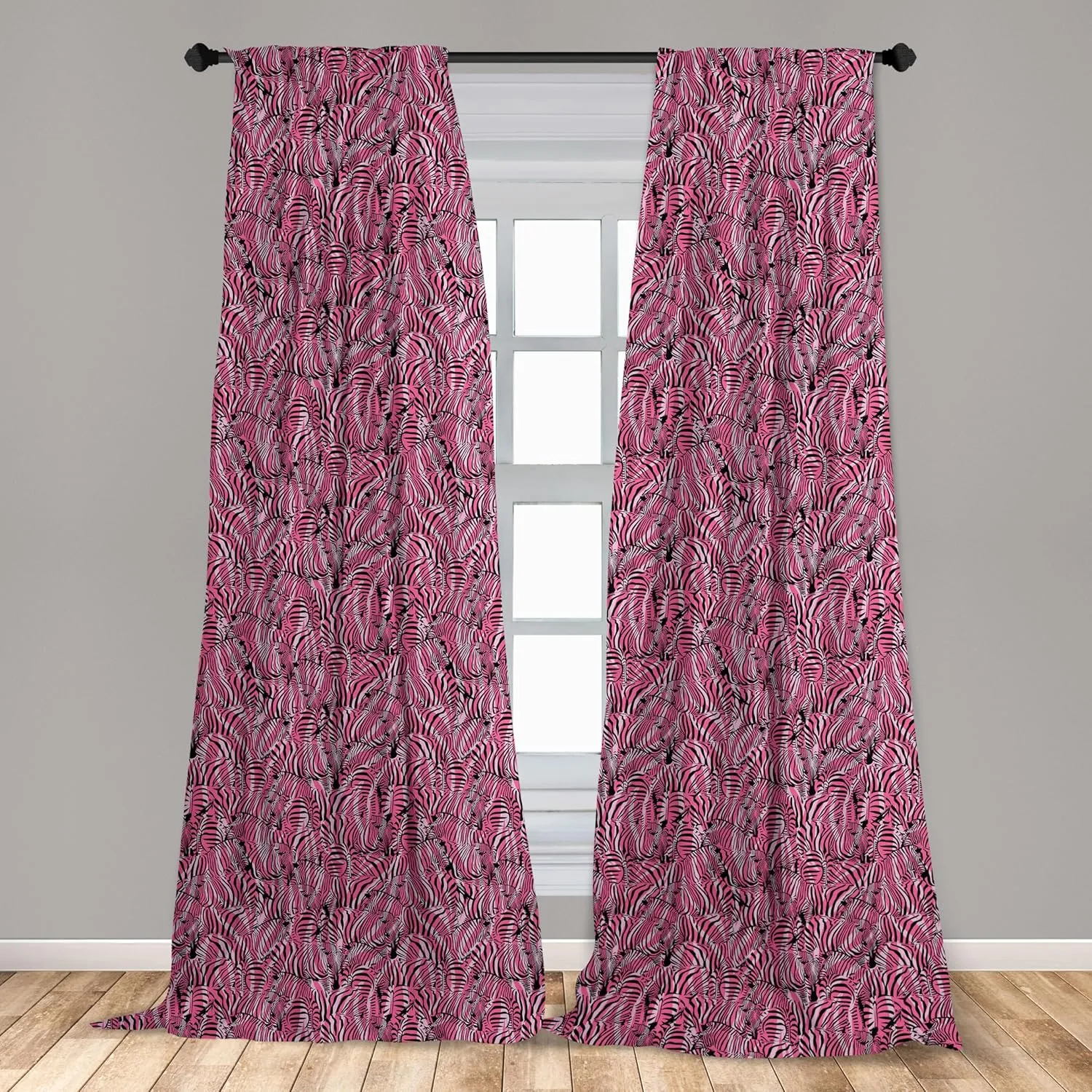 Ambesonne Pink Zebra Curtains, Bunch of Zebra Forming Contemporary Prehistoric Pattern Illustration, Window Treatments 2 Panel Set for Living Room Bedroom, Pair of - 28" x 84", Black
