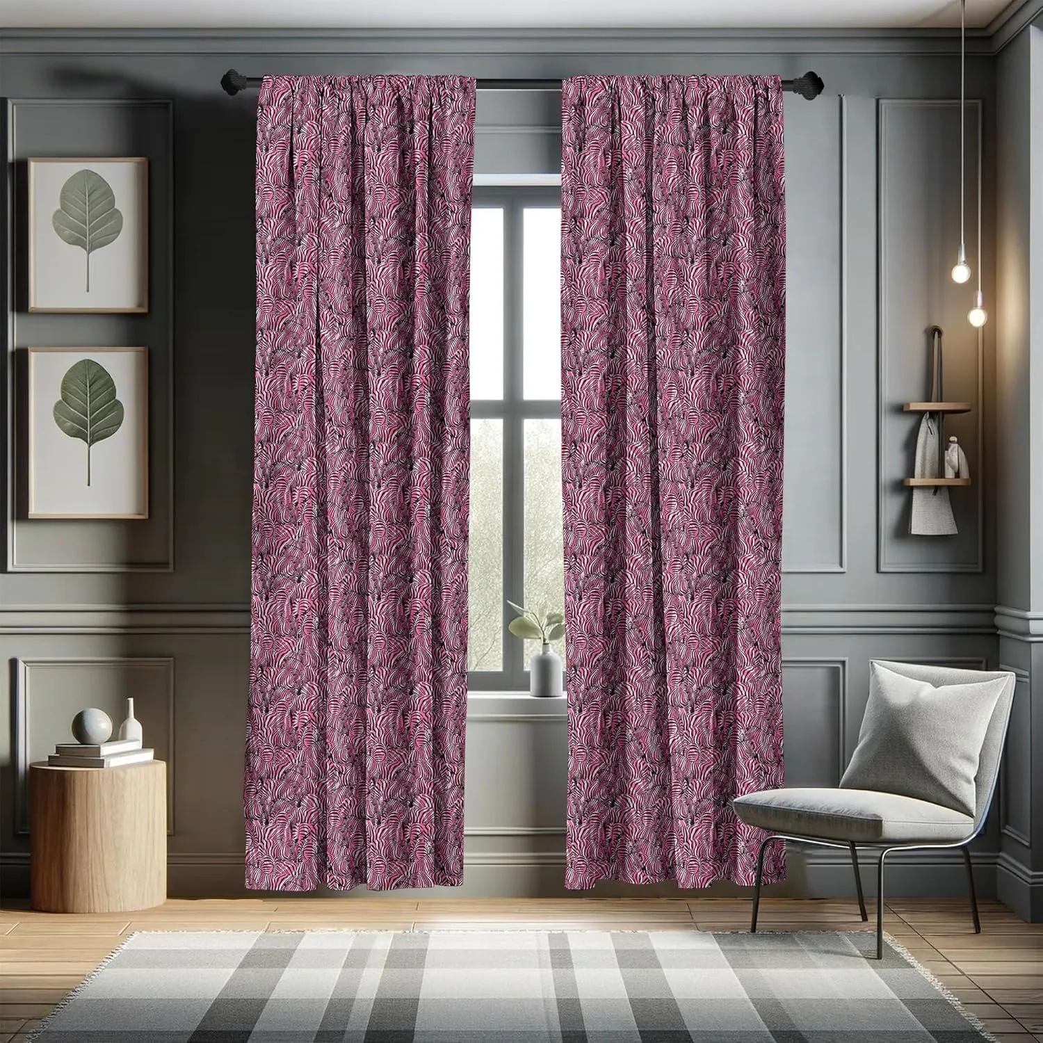 Ambesonne Pink Zebra Curtains, Bunch of Zebra Forming Contemporary Prehistoric Pattern Illustration, Window Treatments 2 Panel Set for Living Room Bedroom, Pair of - 28" x 84", Black