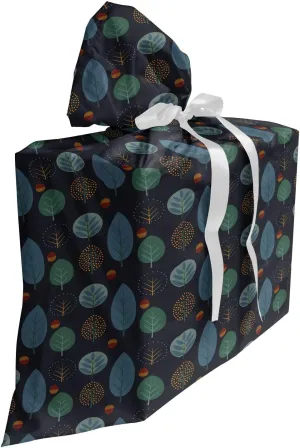Ambesonne Tree Gift Bag, Acorn Autumn Scandinavian Minimalistic Pattern, Fabric Party Favor Pouch with 3 Ribbons, 27, Dark Indigo Multicolor