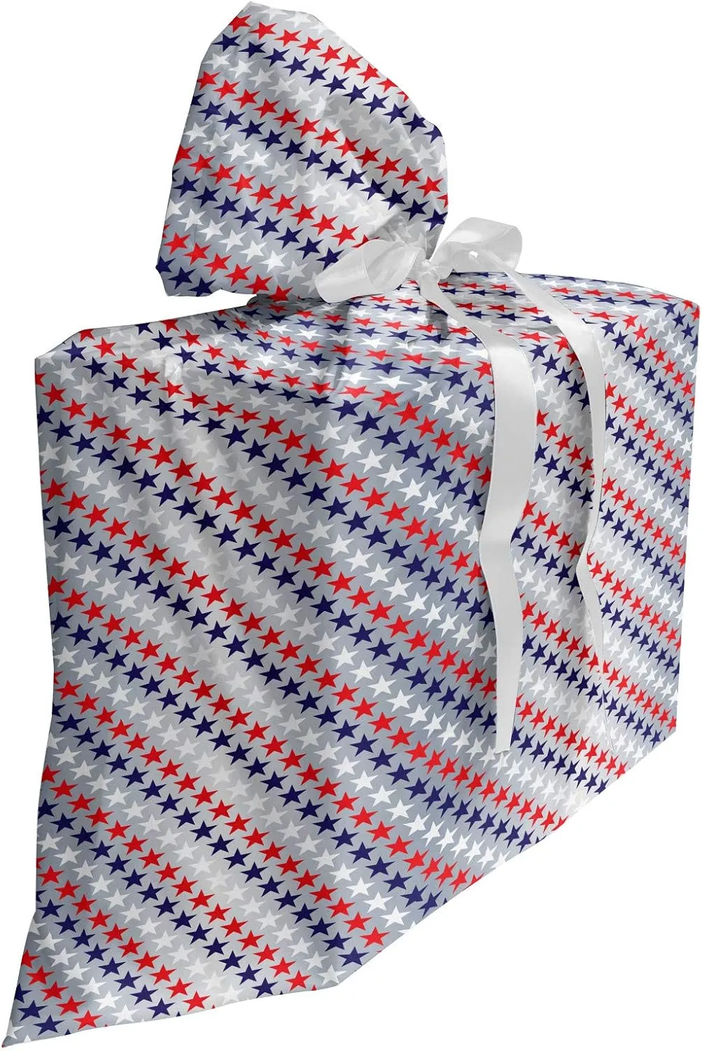 Ambesonne USA Gift Bag, July Fourth Stars Citizen National Day Patriotic Western Salute to the Union, Fabric Party Favor Pouch with 3 Ribbons, 27, Grey Indigo Red