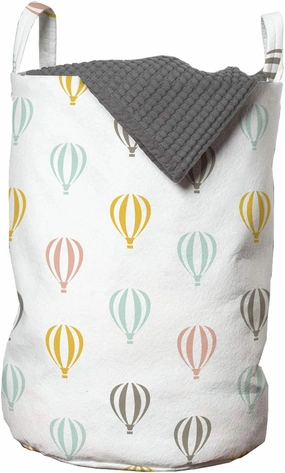 Ambesonne Adventure Cartoon Laundry Bag, Minimalist Hot Air Balloons Repeating Pattern, Hamper Basket with Handles Drawstring Closure for Laundromats, 13" x 19", Orange Pink