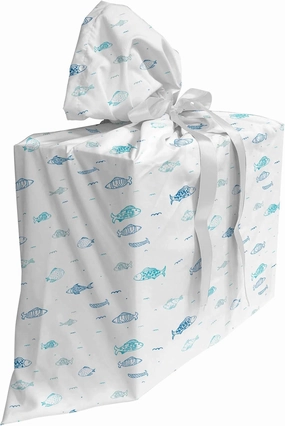 Ambesonne Nautical Gift Bag, Marine Theme Fish Colony in Style Underwater Life Simple Monochrome, Fabric Party Favor Pouch with 3 Ribbons, 27, Sky Blue White