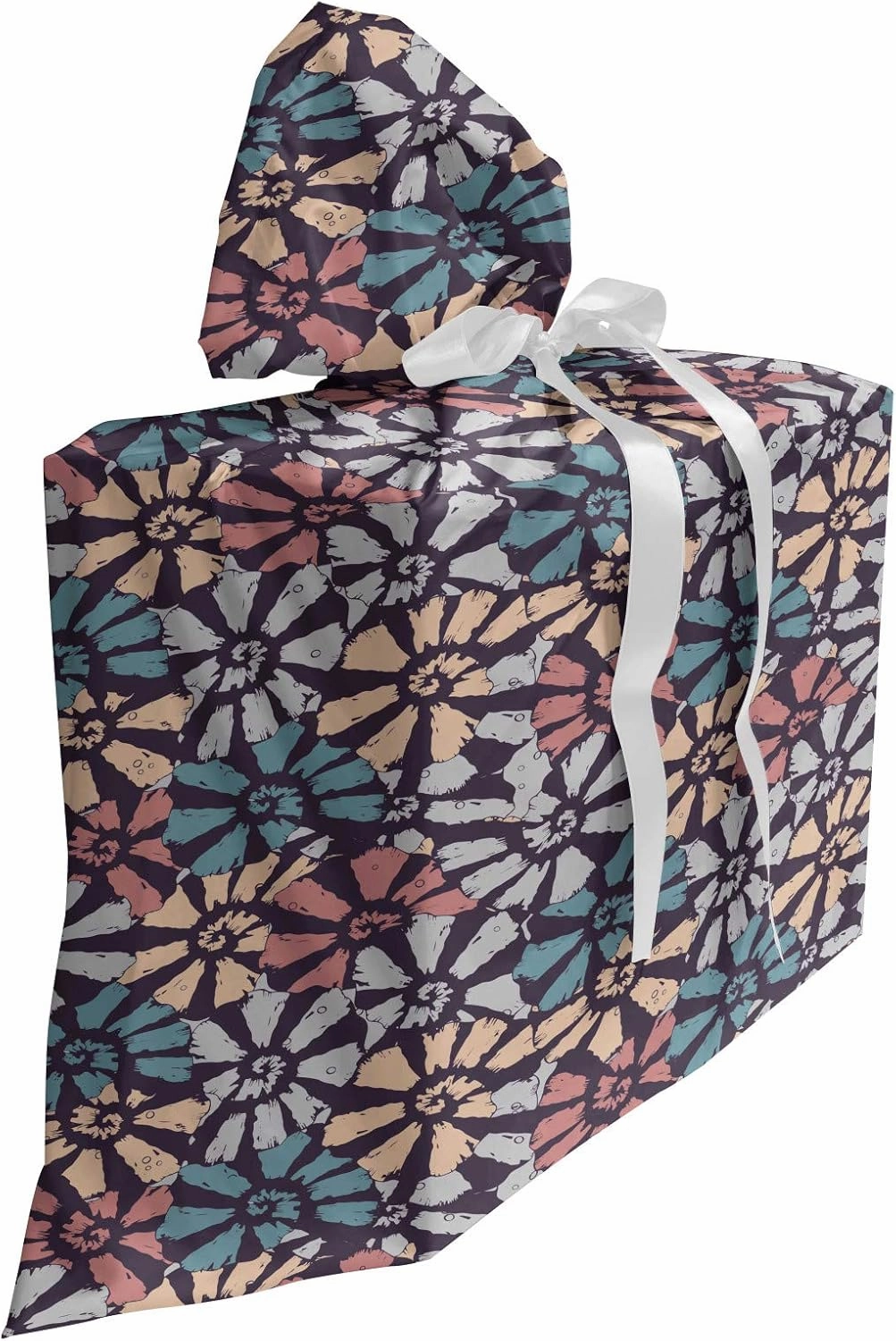 Ambesonne Shells Fabric Gift Bag, Soft Pastel Colored Print Pattern of Seashells Auger Fighting Conch and Kings Crown, Present Sack for Parties Birthdays with 3 Ribbons, 27, Multicolor