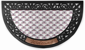 Ambesonne Tattoo Doormat, Deer Heads with Accessories Hanging from Its Antlers and Pink Peony Flowers, Semi Circle Entryway Welcome Mat for Front & Backard 2 Pieces, 19.6" x 31.4", Mauve Coral Green