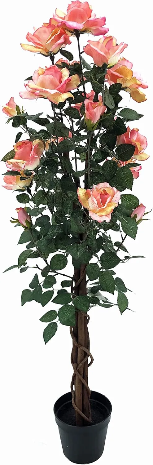 AMERIQUE 4.3 Motley Gorgeous & Unique Feet Artificial Silk Rose Tree with 18 Flowers, Feel Real Technology
