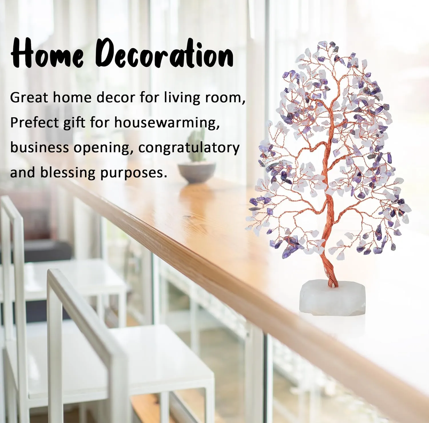 Amethyst & Rose Quartz Crystal Tree of Life - Handmade Gemstone Chakra Tree on Natural Quartz Base - Feng Shui Money Bonsai - Crystal Decoration, Healing Crystal, Spiritual Gift