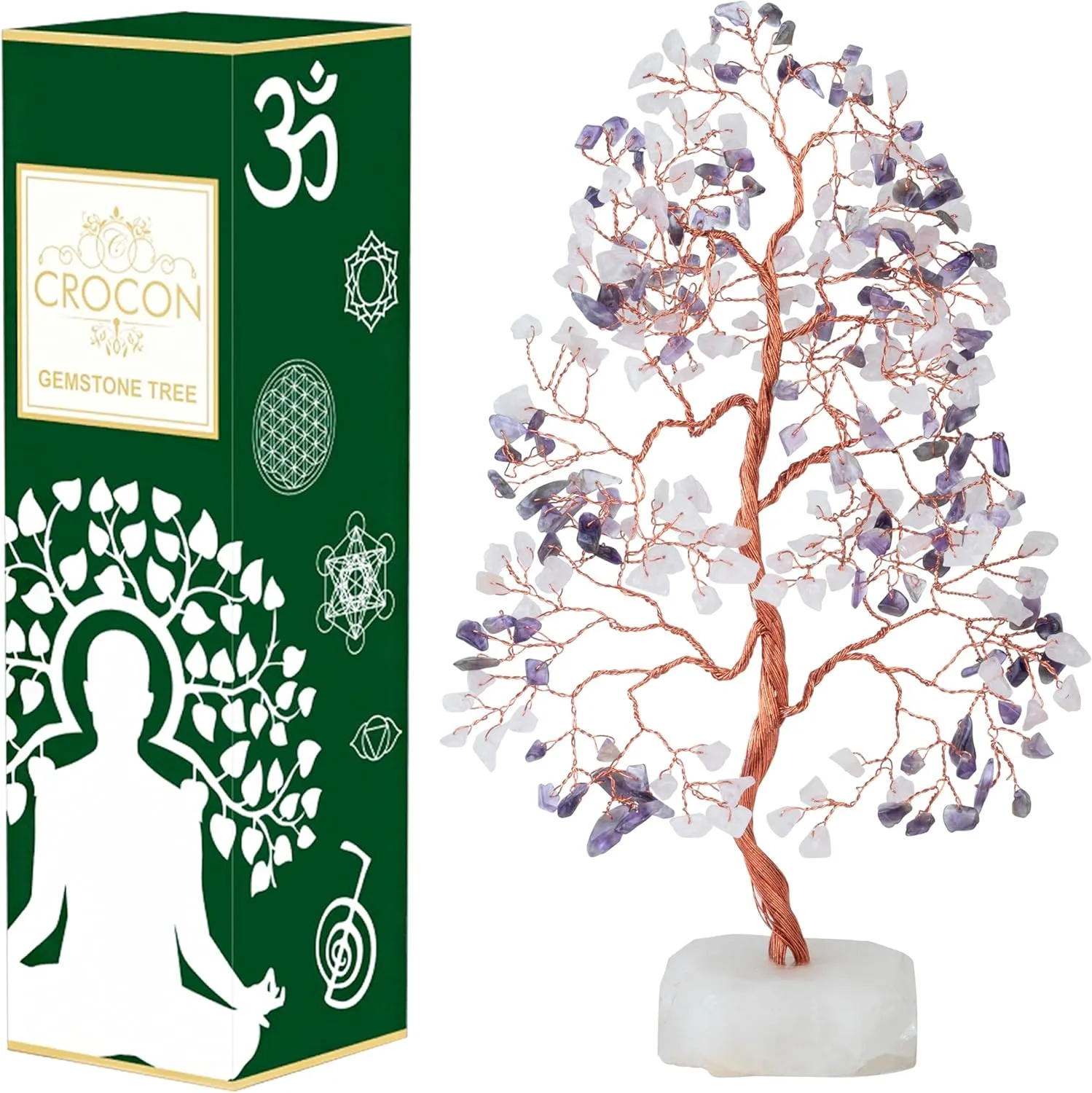 Amethyst & Rose Quartz Crystal Tree of Life - Handmade Gemstone Chakra Tree on Natural Quartz Base - Feng Shui Money Bonsai - Crystal Decoration, Healing Crystal, Spiritual Gift