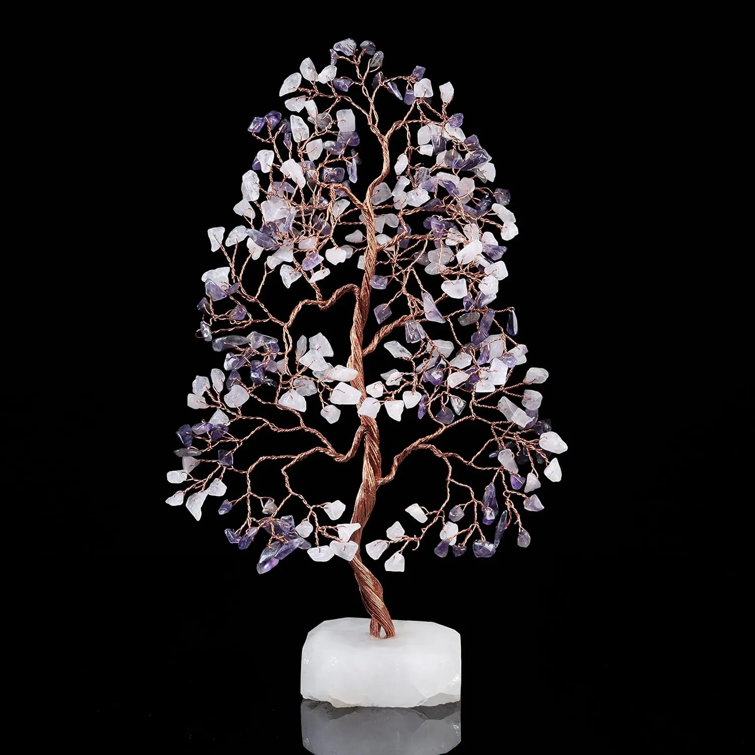 Amethyst & Rose Quartz Crystal Tree of Life - Handmade Gemstone Chakra Tree on Natural Quartz Base - Feng Shui Money Bonsai - Crystal Decoration, Healing Crystal, Spiritual Gift