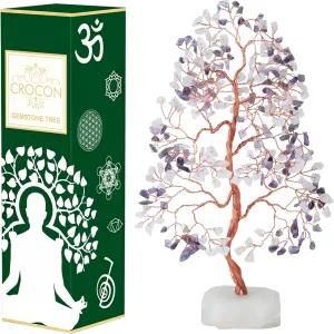 Amethyst & Rose Quartz Crystal Tree of Life - Handmade Gemstone Chakra Tree on Natural Quartz Base - Feng Shui Money Bonsai - Crystal Decoration, Healing Crystal, Spiritual Gift