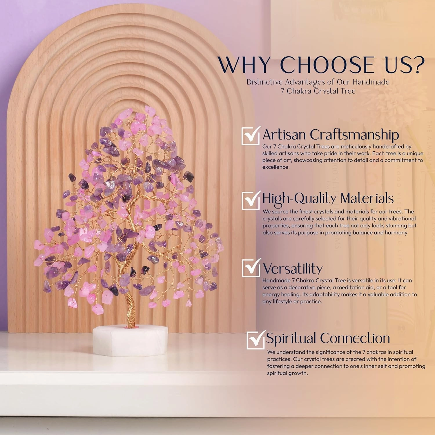 Amethyst and Rose Quartz Tree, Gemstone Tree, Crystal Tree for Positive Energy, Clever Birthday Gifts, Crystals and Healing Stones, Tree of Life Decor, Chakra Tree, Thoughtful Gifts for Women