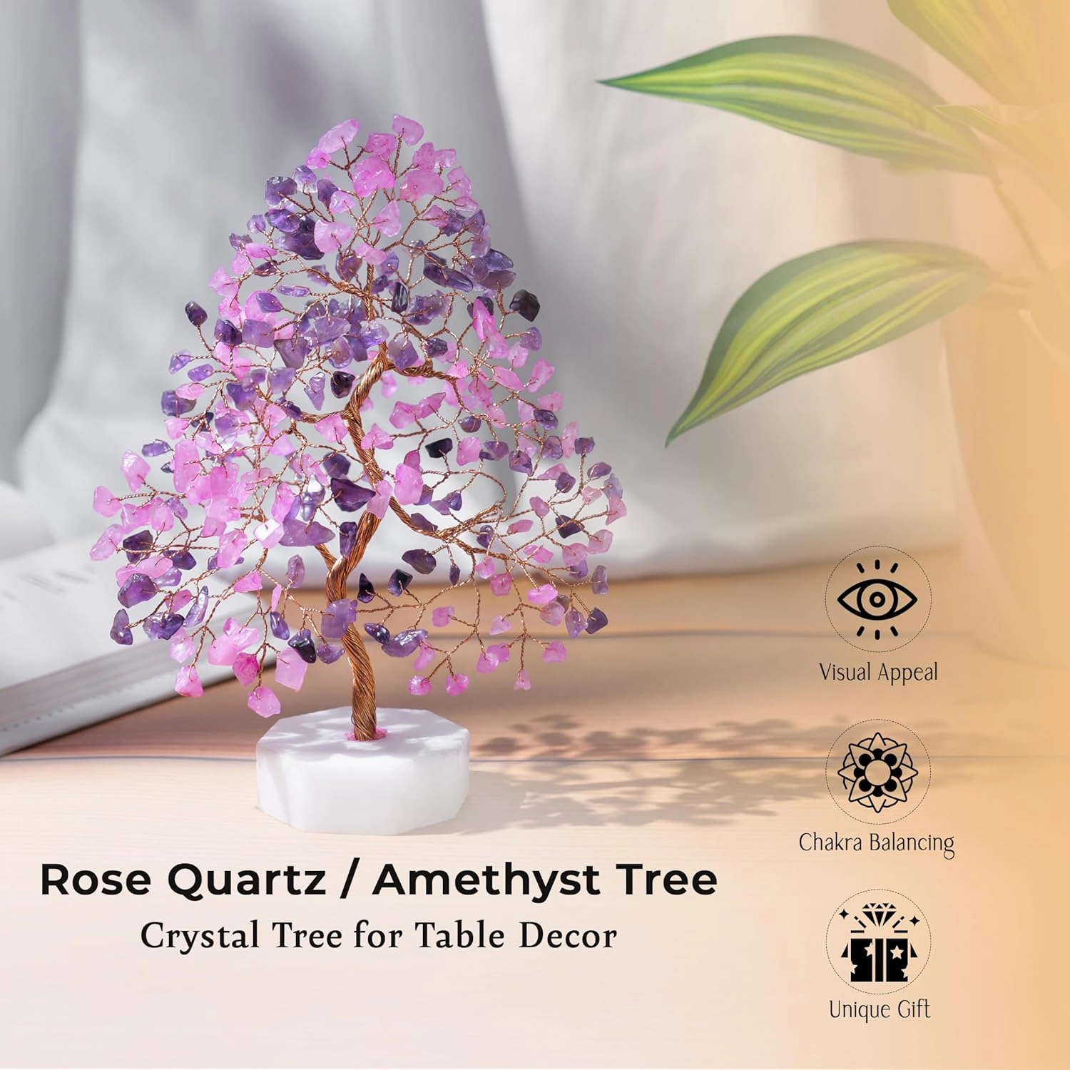 Amethyst and Rose Quartz Tree, Gemstone Tree, Crystal Tree for Positive Energy, Clever Birthday Gifts, Crystals and Healing Stones, Tree of Life Decor, Chakra Tree, Thoughtful Gifts for Women