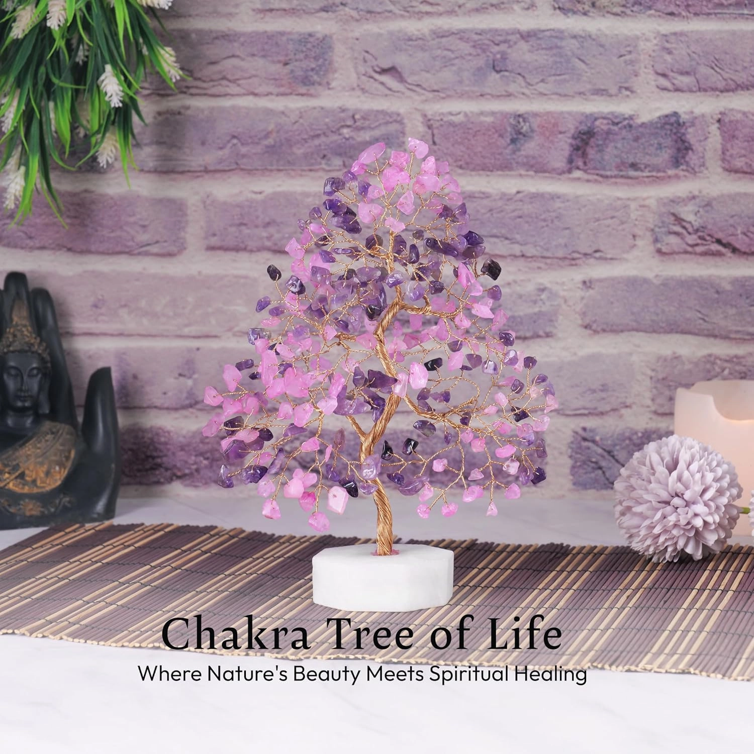 Amethyst and Rose Quartz Tree, Gemstone Tree, Crystal Tree for Positive Energy, Clever Birthday Gifts, Crystals and Healing Stones, Tree of Life Decor, Chakra Tree, Thoughtful Gifts for Women