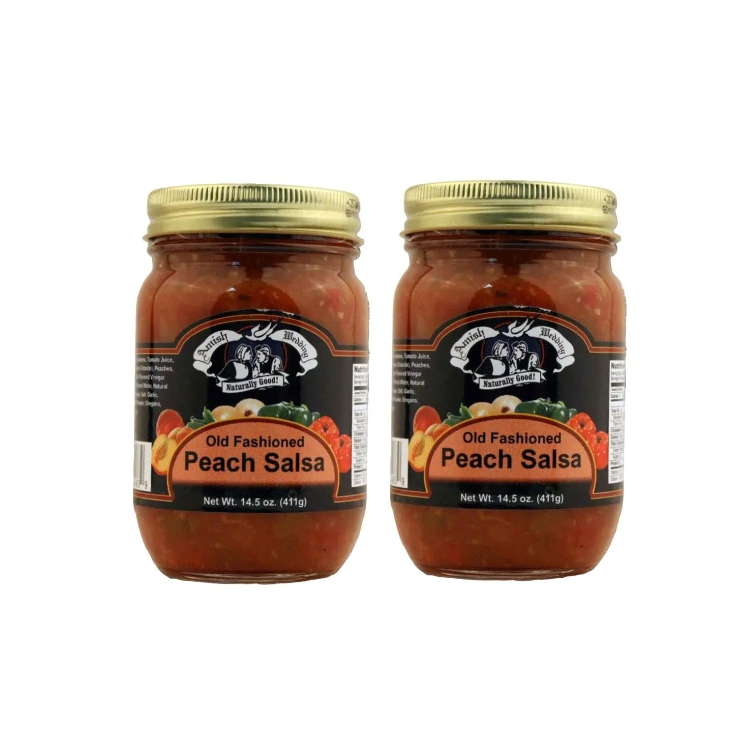 Amish Wedding Kettle Cooked Salsa, Thick and Chunky Pack of 2 14.5 ounce Jars, Peach