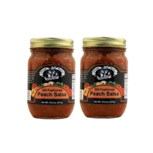 Amish Wedding Kettle Cooked Salsa, Thick and Chunky Pack of 2 14.5 ounce Jars, Peach