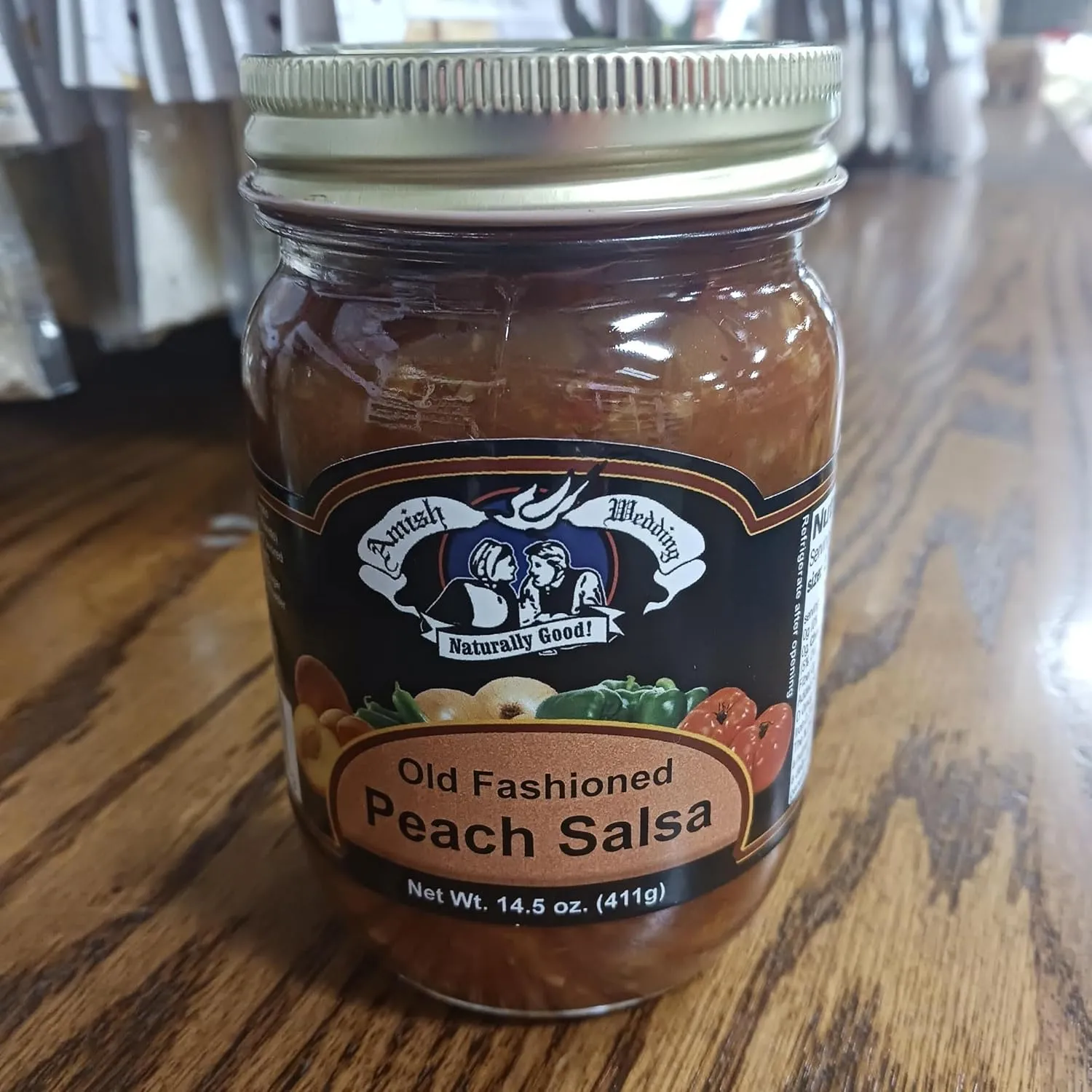 Amish Wedding Kettle Cooked Salsa, Thick and Chunky Pack of 2 14.5 ounce Jars, Peach