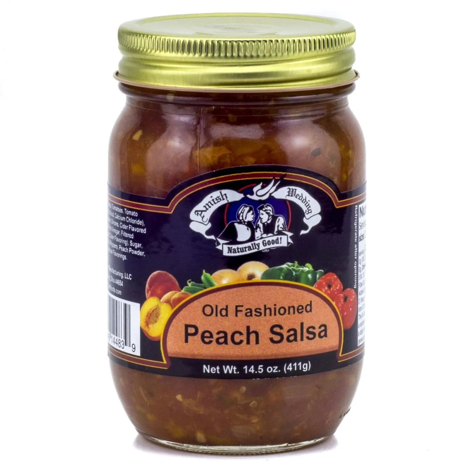 Amish Wedding Kettle Cooked Salsa, Thick and Chunky Pack of 2 14.5 ounce Jars, Peach