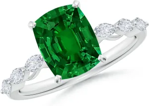 Angara Cushion Rectangular Lab Grown Emerald Engagement Ring with Marquise Diamonds in 14K Solid Gold/Platinum | Birthday, Anniversary, Wedding Jewelry Gift for Women