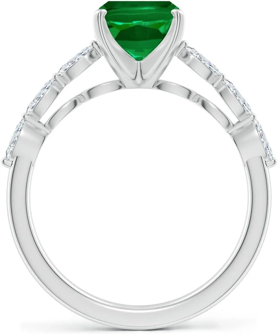 Angara Cushion Rectangular Lab Grown Emerald Engagement Ring with Marquise Diamonds in 14K Solid Gold/Platinum | Birthday, Anniversary, Wedding Jewelry Gift for Women