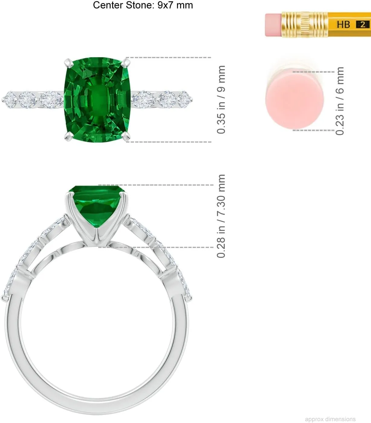 Angara Cushion Rectangular Lab Grown Emerald Engagement Ring with Marquise Diamonds in 14K Solid Gold/Platinum | Birthday, Anniversary, Wedding Jewelry Gift for Women