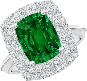 Angara Lab Grown Vintage Inspired Cushion Rectangular Emerald Double Halo Engagement Ring in 14K Solid Gold/Platinum | Birthday, Anniversary, Wedding Jewelry Gift for Women