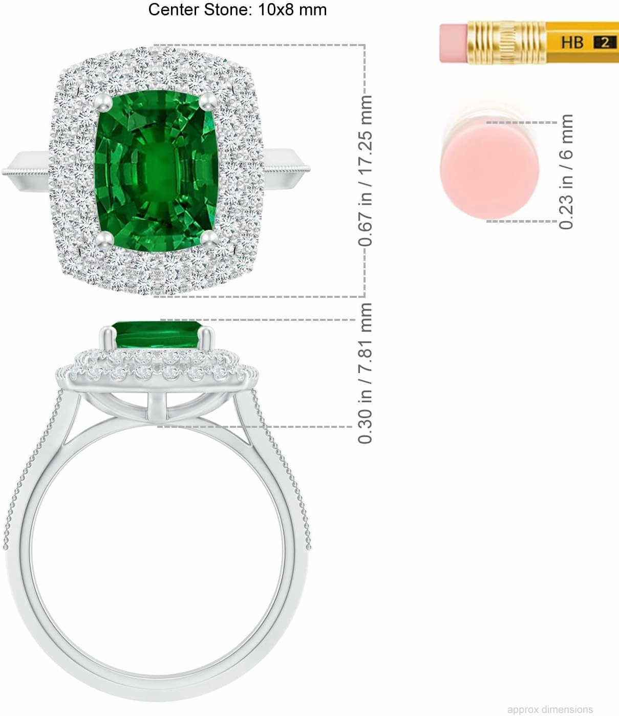 Angara Lab Grown Vintage Inspired Cushion Rectangular Emerald Double Halo Engagement Ring in 14K Solid Gold/Platinum | Birthday, Anniversary, Wedding Jewelry Gift for Women