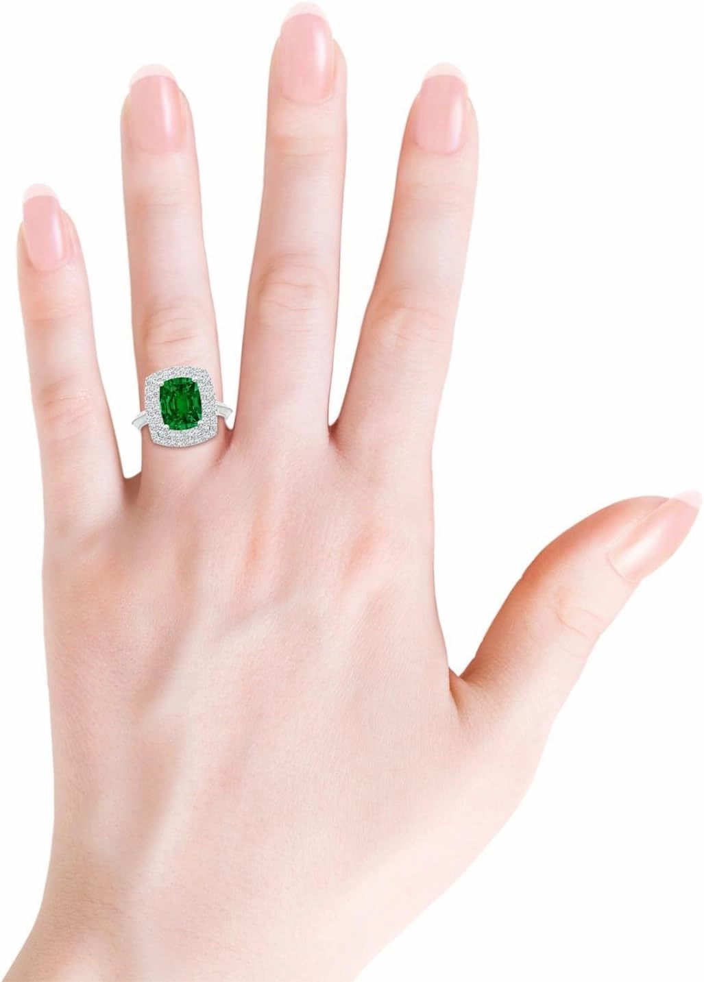 Angara Lab Grown Vintage Inspired Cushion Rectangular Emerald Double Halo Engagement Ring in 14K Solid Gold/Platinum | Birthday, Anniversary, Wedding Jewelry Gift for Women