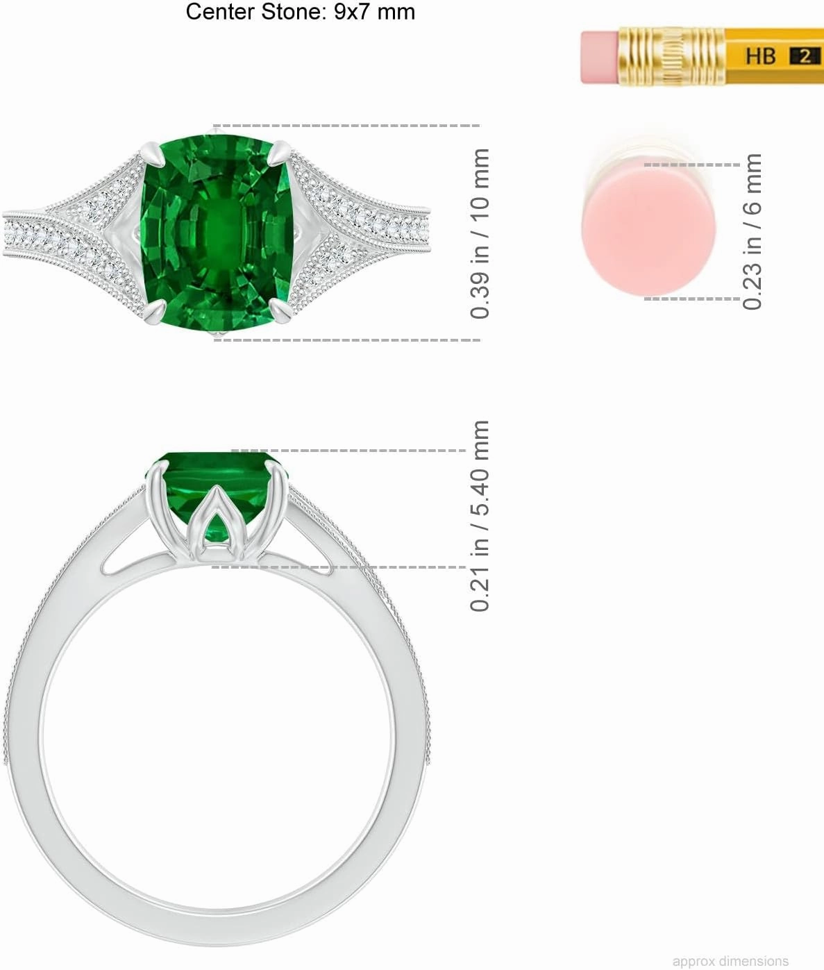 Angara Lab Grown Vintage Inspired Cushion Rectangular Emerald Split Shank Engagement Ring in 14K Solid Gold/Platinum | Birthday, Anniversary, Wedding Jewelry Gift for Women