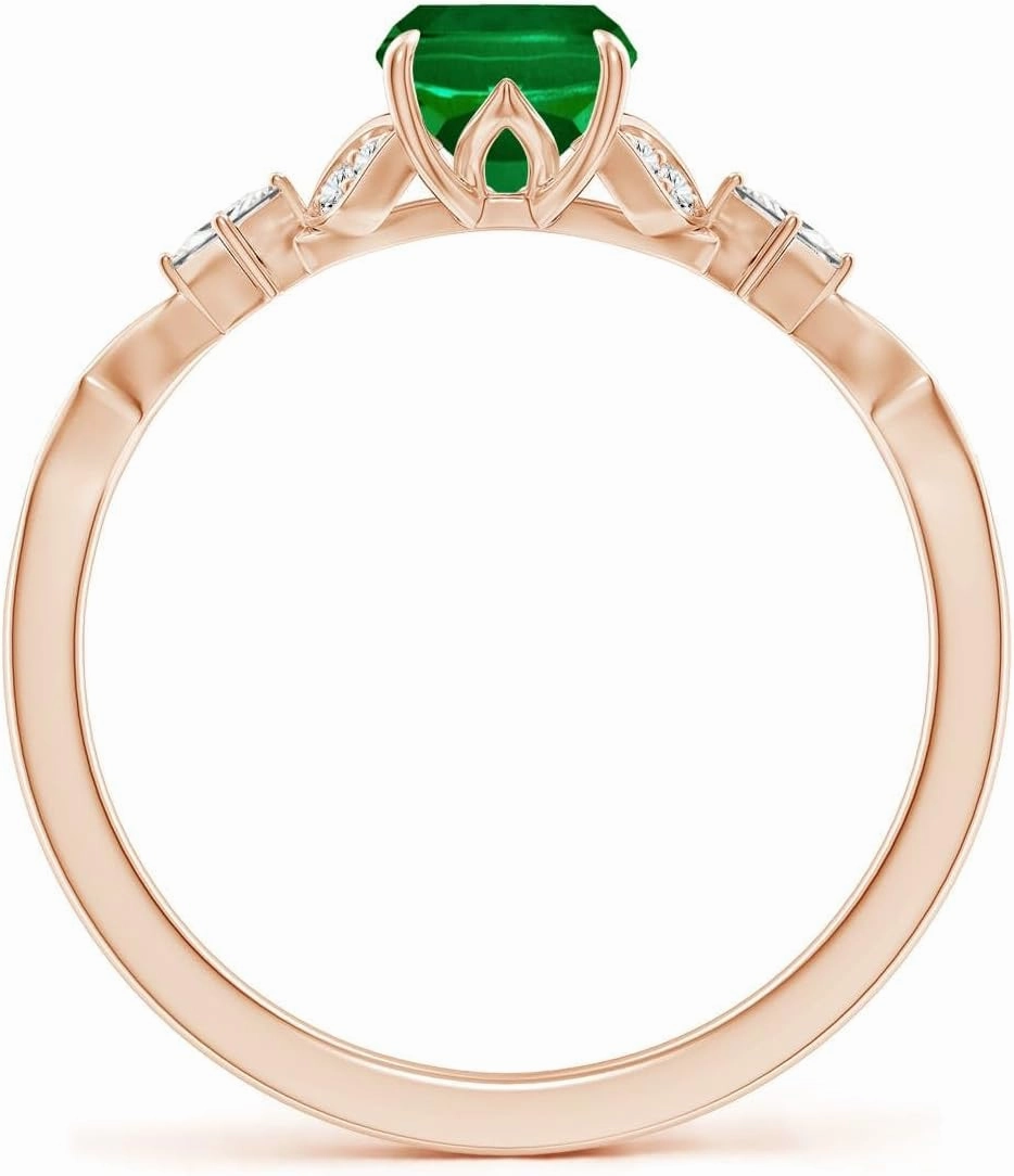 Angara Lab Grown Vintage Style Cushion Rectangular Emerald Engagement Ring with Leaf Motifs in 14K Solid Gold/Platinum | Birthday, Anniversary, Wedding Jewelry Gift for Women
