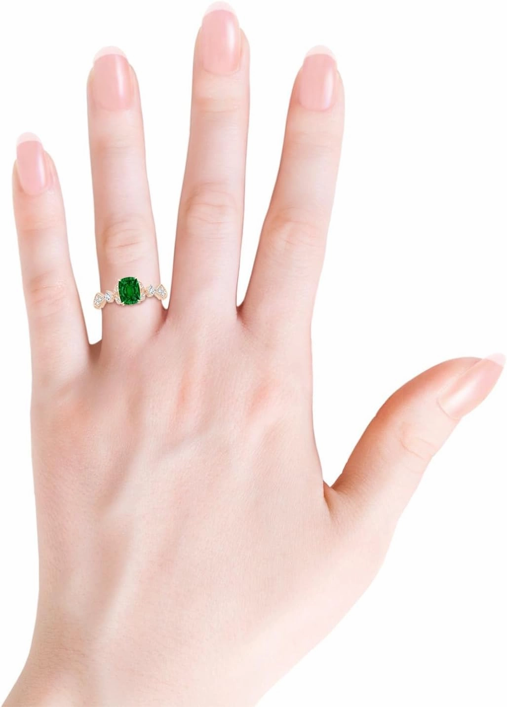 Angara Lab Grown Vintage Style Cushion Rectangular Emerald Engagement Ring with Leaf Motifs in 14K Solid Gold/Platinum | Birthday, Anniversary, Wedding Jewelry Gift for Women