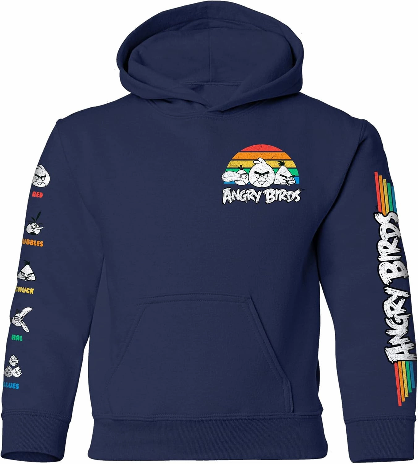 ANGRY BIRDS Official Retro Sun Youth Printed Hooded Fleece Pullover Sweatshirt for Boys, Girls, Unisex